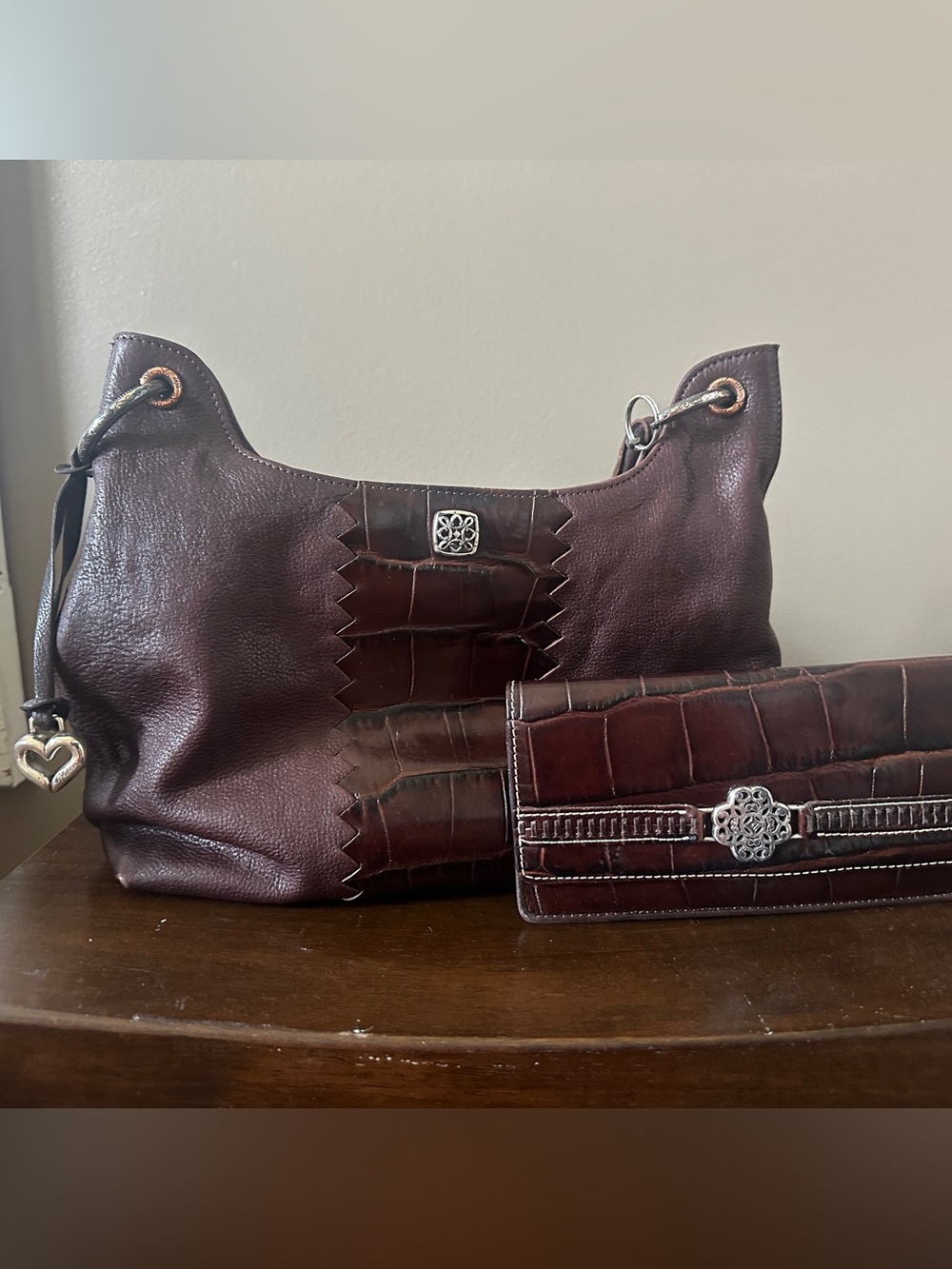 Brighton Dark Brown Leather Shoulder Bag with Matching Wallet